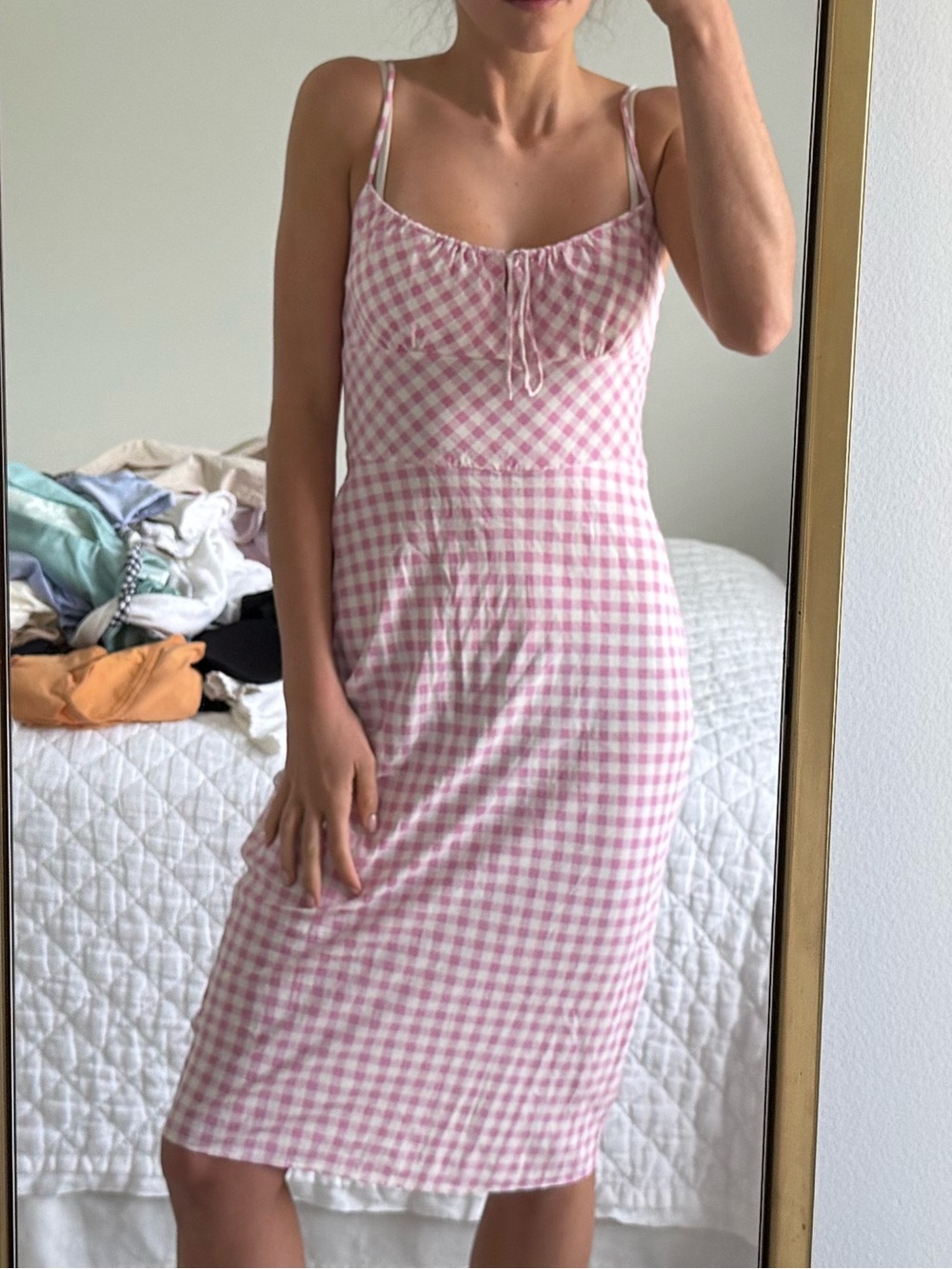 Realisation Par Pink and White Gingham Midi Dress